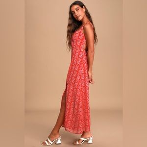 Lulus Back to Backless Red Print Lace-Up Backless Dress - small - NWT